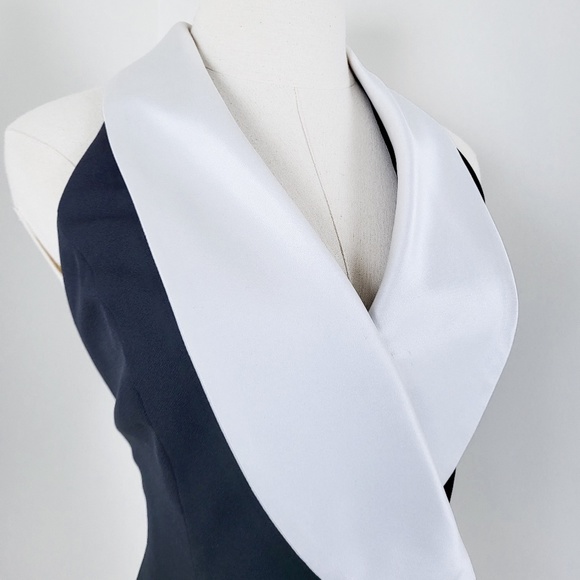 90's Waistcoat Black & White formal double breasted lapel V-neck plunge neckline - Picture 12 of 16